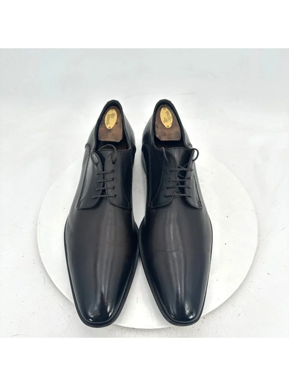 Hugo Boss Men Size 9.5 Black Leather Plain Toe Lace Up Derby Dress Shoes